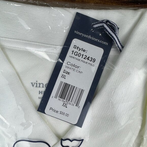 Vineyard Vines Heritage Pique Polo XXL White Cap Whale Logo NWT - Picture 5 of 6